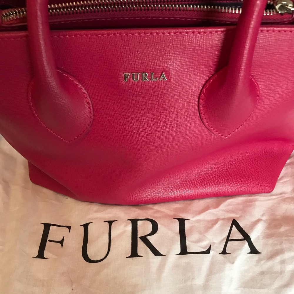 Furla Fuchsia Saffiano small cross body tote